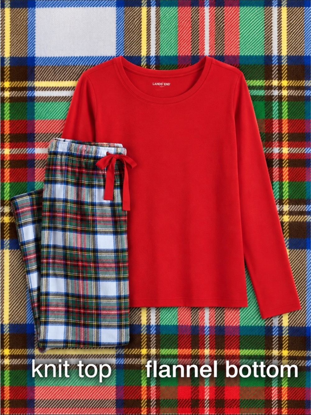 LandsEnd WOMENS *TALL* PJ SET Knit Tee Shirt Top & Cotton Flannel Pants